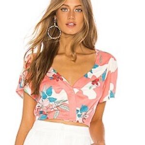 Amuse Society Coral Floral V-Neck Blouse
